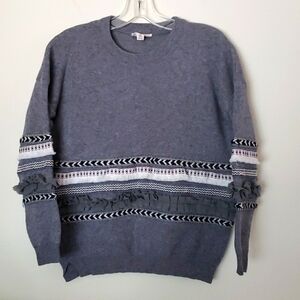 Allison New York mixed media ruffle stripe gray sweatshirt,crewneck, women small